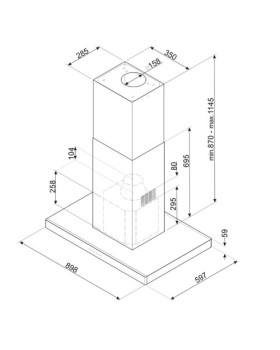 Õhupuhastaja smeg, saare, 90 cm, 740 m3/h, 63 db, rv teras-foto2
