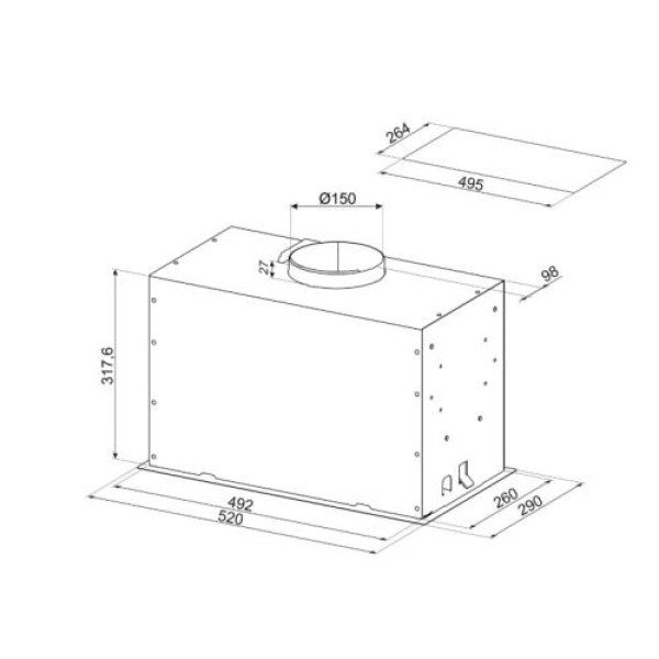 Õhupuhastaja smeg, integreeritav, 52 cm, 700 m3/h, 69 db, rv teras