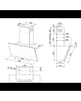 Õhupuhastaja smeg, seina, 90 cm, 62 db, 750 cm3/h, must klaas-foto3