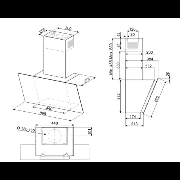 Õhupuhastaja smeg, seina, 90 cm, 62 db, 750 cm3/h, must klaas Kodumasinad