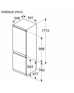 Külmik bosch, integreeritav, 177,2 cm, 183/84 l, 35 db, lowfrost, elektrooniline juhtimine, valge-foto2