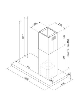 Õhupuhastaja smeg, saare, 120 cm, 739 m3/h, 71 db, matt must/must klaas-foto4