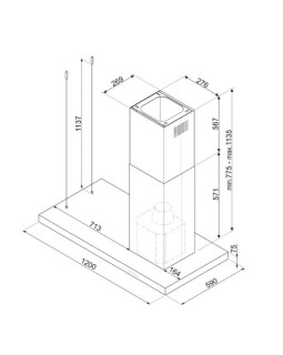 Õhupuhastaja smeg, saare, 120 cm, 739 m3/h, 71 db, rv-teras/must klaas-foto7