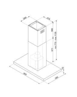 Õhupuhastaja smeg, saare, 90 cm, 778 m3/h, 70 db, matt must/must klaas-foto4