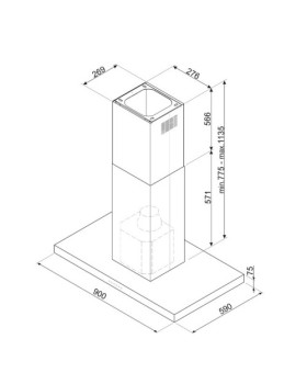 Õhupuhastaja smeg, saare, 90 cm, 778 m3/h, 70 db, matt must/must klaas-foto4