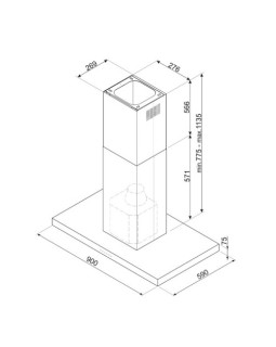 Õhupuhastaja smeg, saare, 90 cm, 778 m3/h, 70 db, rv-teras/must klaas-foto6