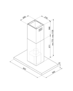 Õhupuhastaja smeg, saare, 90 cm, 778 m3/h, 70 db, rv-teras/must klaas-foto6