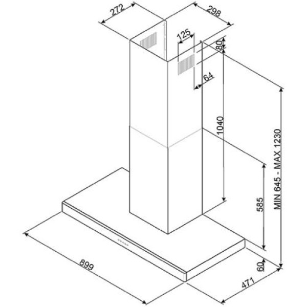 Õhupuhastaja smeg, seina, 90 cm, 570 m3/h, rv teras