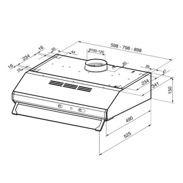 Õhupuhastaja smeg, integreeritav, 60 cm, 285 m3/h, 69 db, valge