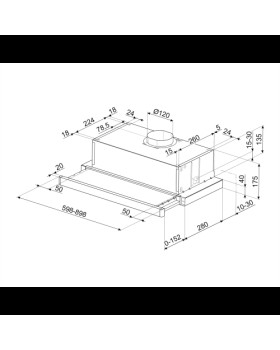 Õhupuhastaja smeg, integreeritav, teleskoop, 60 cm, 310 m3/h, 67 db, rv teras-foto2