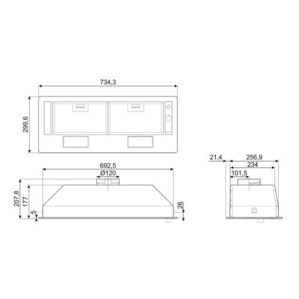 Õhupuhastaja smeg, integreeritav, 73 cm, 368 m3/h, 67 db, hõbedane Kodumasinad