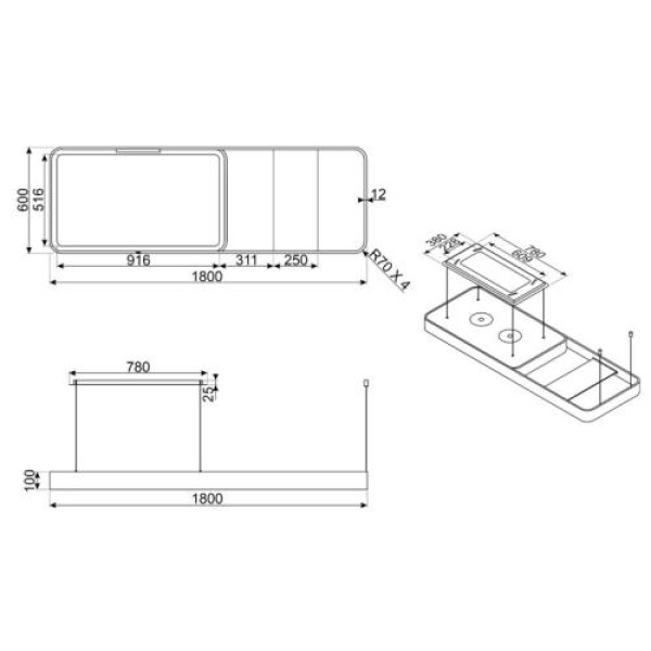 Õhupuhastaja smeg, saare, 180 cm, autovent, 650 m3/h, 73 db, matt must/must klaas Õhupuhastaja smeg, saare, 180 cm, autovent, 650 m3/h, 73 db, matt must/must klaas