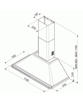 Õhupuhastaja smeg victoria, seina, 110 cm, rv teras, 784 m3/h, 63 db-foto2