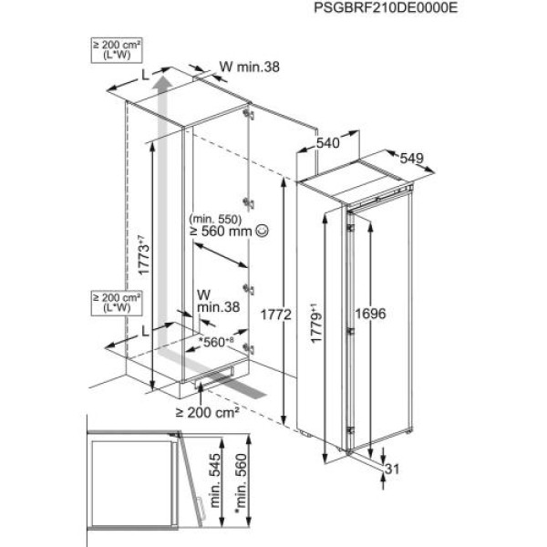 Sügavkülmik electrolux, integreeritav, 178 cm, 212 l, 35 db, elektrooniline juhtimine, nofrost, valge