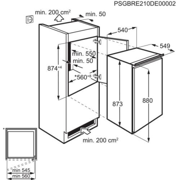 Külmik electrolux, integreeritav, 87 cm, 110/14 l, 36 db, elektrooniline juhtimine, valge