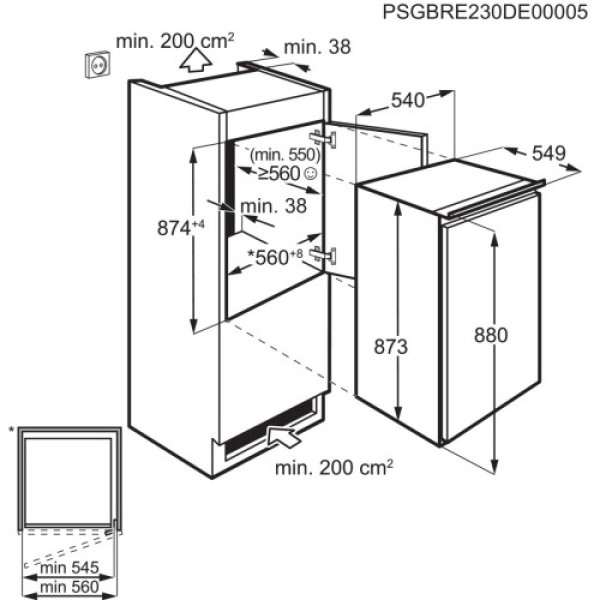 Külmik electrolux, integreeritav, 87 cm, 109/14 l, 36 db, elektrooniline juhtimine, valge Kodumasinad