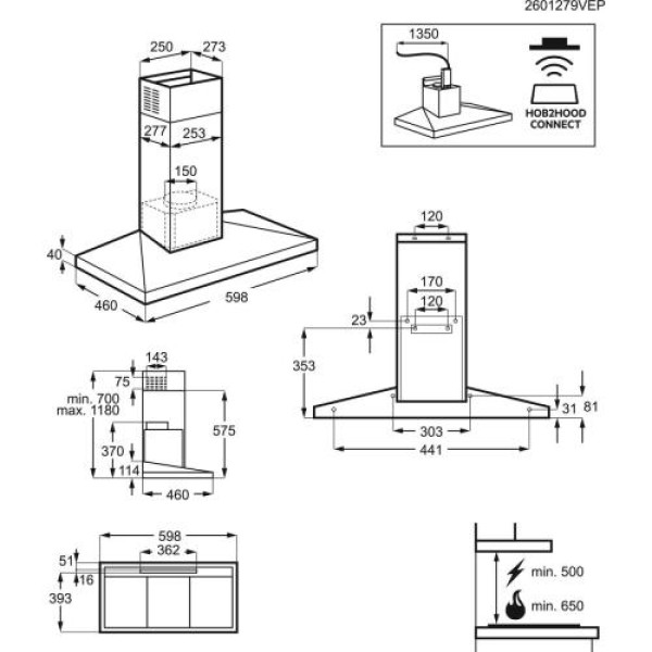 Õhupuhastaja electrolux, seina, 60 cm, 730m3/h, 70 db, must