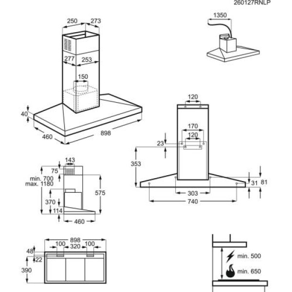 Õhupuhastaja electrolux, seina, 90 cm, 730m3/h, 70 db, must