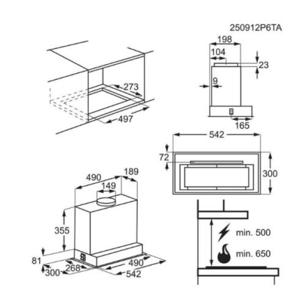 Õhupuhastaja electrolux, integreeritav, 54 cm, autosense, hob2hood, 650 m3/h, 57 db, matt must