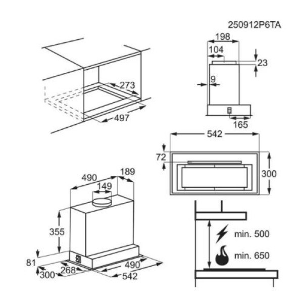 Õhupuhastaja electrolux, integreeritav, 54 cm, autosense, hob2hood, 650 m3/h, 58 db, matt must