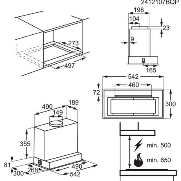 Õhupuhastaja electrolux, integreeritav, 54 cm, hob2hood, 680 m3/h, 54 db, matt must
