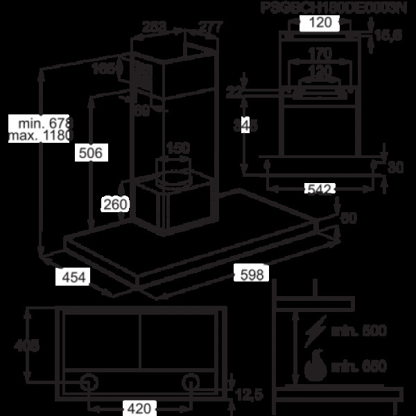 Õhupuhastaja electrolux, seina, 60 cm, hob2hood, 603m3/h, 65 db, rv teras/must Kodumasinad