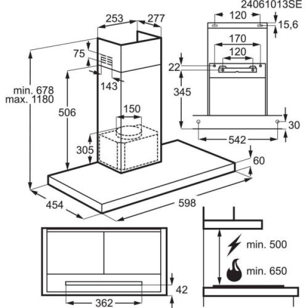Õhupuhastaja electrolux, seina, 60 cm, hob2hood, 730m3/h, 70 db, must