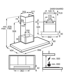 Õhupuhastaja electrolux, seina, 90 cm, hob2hood, 730m3/h, 70 db, must-foto2