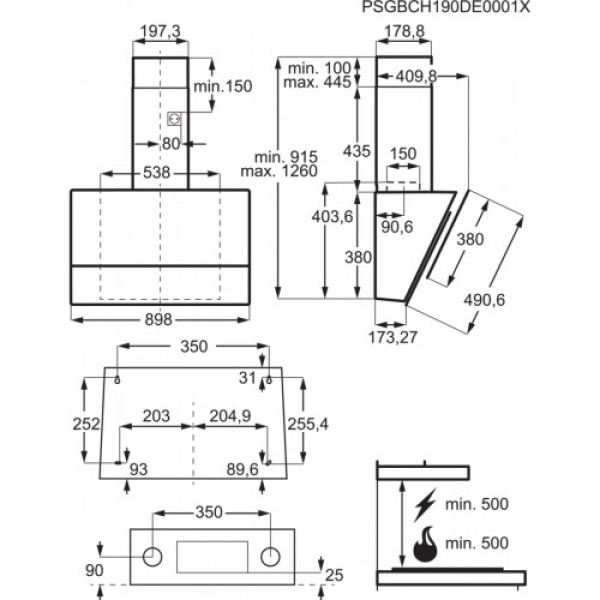 Õhupuhastaja electrolux, seina, 90 cm, max 58 db, 600 m3/h, must Kodumasinad