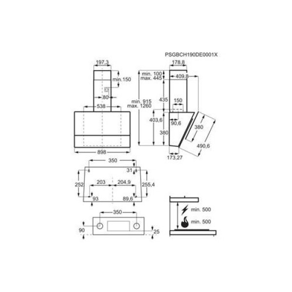 Õhupuhastaja electrolux, seina, 90 cm, max 63 db, 700 m3/h, matt must Kodumasinad