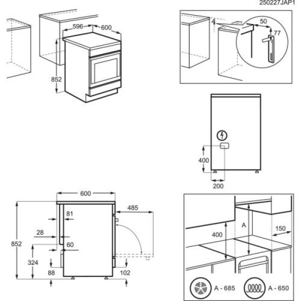 Elektripliit electrolux, 4x highlight, elektriahi, 60 cm, rv-teras