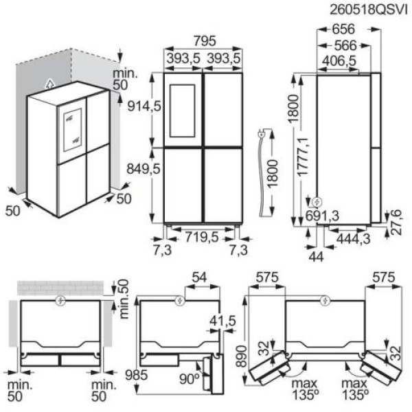 Külmik electrolux, side-by-side, 180 cm, 269/153 l, 38 db, puutetundlik, nofrost, rv-teras
