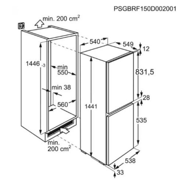 Külmik electrolux, integreeritav, 144 cm, 160/57 l, 35 db, elektrooniline juhtimine, valge