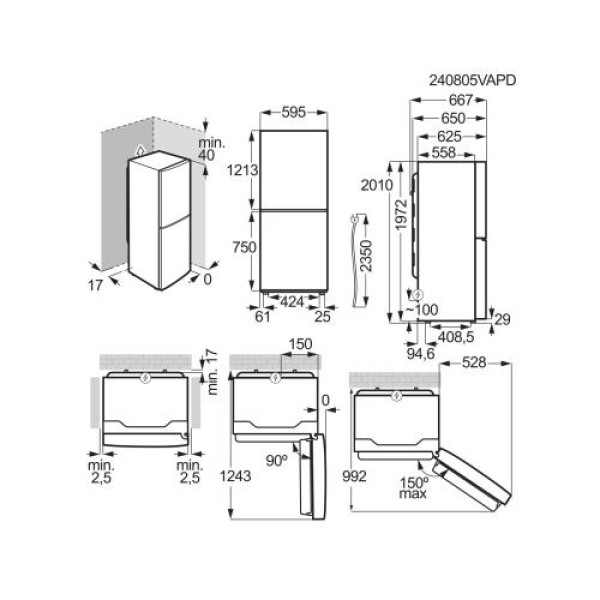 Külmik electrolux, 201 cm, 266/101 l, 38 db, elektrooniline juhtimine, noforst, rv-teras