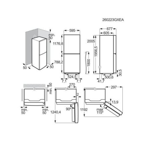 Külmik electrolux, 201 cm, 264/113 l, 36 db, elektrooniline juhtimine, noforst, must