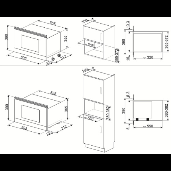 Mikrolaineahi smeg cortina, integreeritav, 22 l, 1250/850 w, antratsiit/antiikne messing