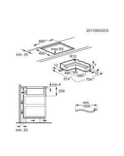 Õhupuhastiga pliidiplaat aeg, 4 x induktsioon, 70 cm, 585 m3/h, 66 db, lõigatud servad, must-foto2