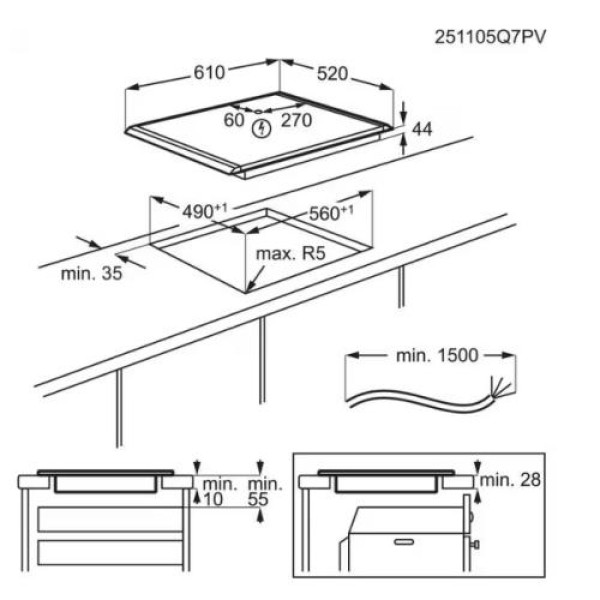 Pliidiplaat aeg, 4 x induktsioon, 60 cm, hob2hood, faasitud, must