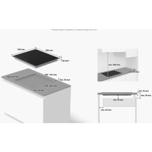 Pliidiplaat samsung, 4 x induktsioon, 60 cm, must, lõigatud servadega Kodumasinad