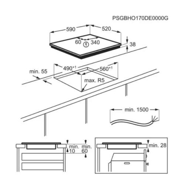 Pliidiplaat aeg, 4 x hilight, 60 cm, must, faasitud serv Pliidiplaat aeg, 4 x hilight, 60 cm, must, faasitud serv