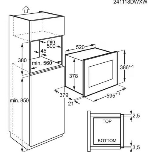 Mikrolaineahi aeg, integreeritav, 25 l, must, 1000/900 w