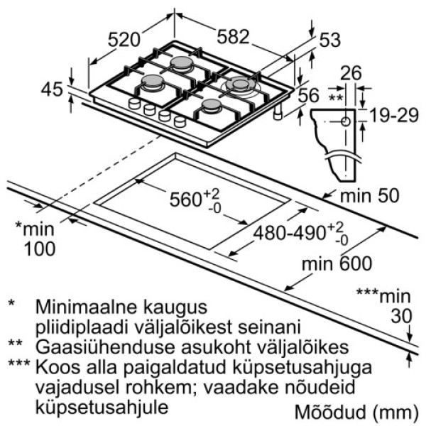 Pliidiplaat bosch, 4 x gaas, wok, 60 cm, rv teras Kodumasinad