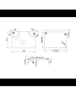 Pliidiplaat smeg, classic, 2 x gaas, 2 x induktsioon, flexi tsoon, 75 cm, must, lõigatud serv-foto3