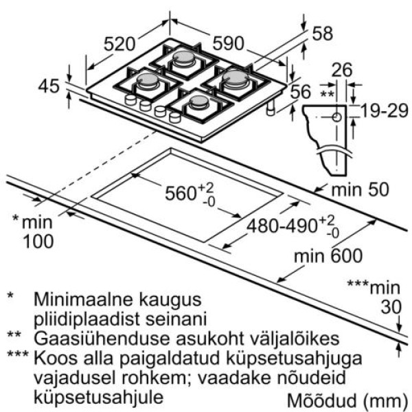 Pliidiplaat bosch, 4 x gaas, 59 cm, must