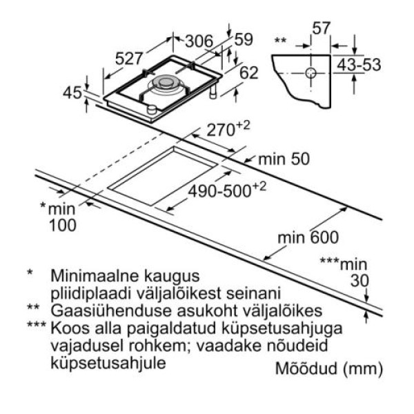 Pliidiplaat bosch, 1 x wok gaas, domino, 30 cm, must, rv raam ja faasitud serv