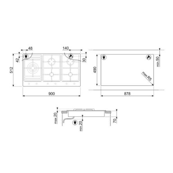 Pliidiplaat smeg classic, 5 x gaas, 90 cm, rv teras Kodumasinad