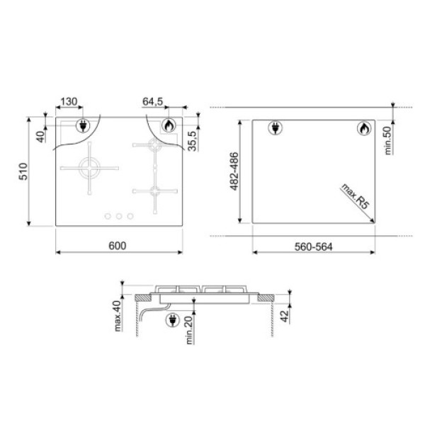 Pliidiplaat smeg linea, 3 x gaas, 60 cm, must, faasitud serv Kodumasinad