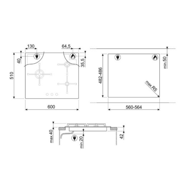 Pliidiplaat smeg linea, 4 x gaas, 60 cm, must, faasitud serv Kodumasinad