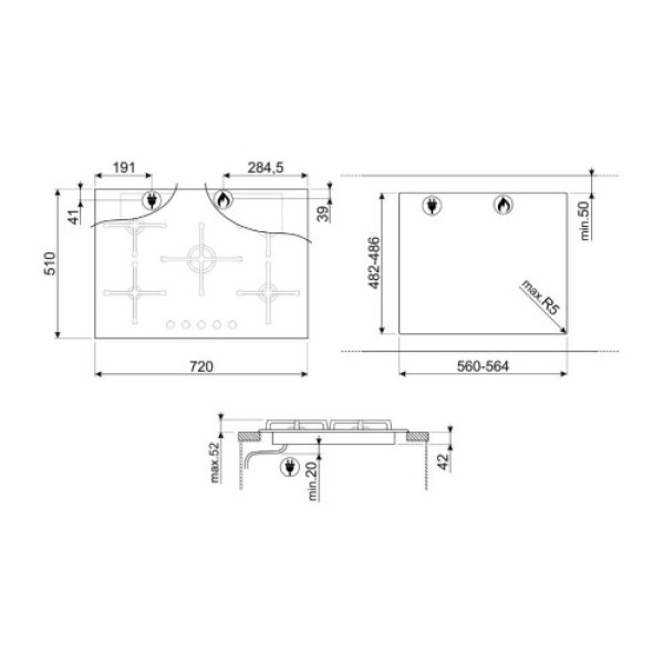 Pliidiplaat smeg classic, 5 x gaas, 72 cm, must Kodumasinad