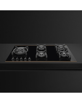 Pliidiplaat smeg dolce stil novo, 5 x gaas, 90 cm, lõigatud serv, must klaas/vask-foto2